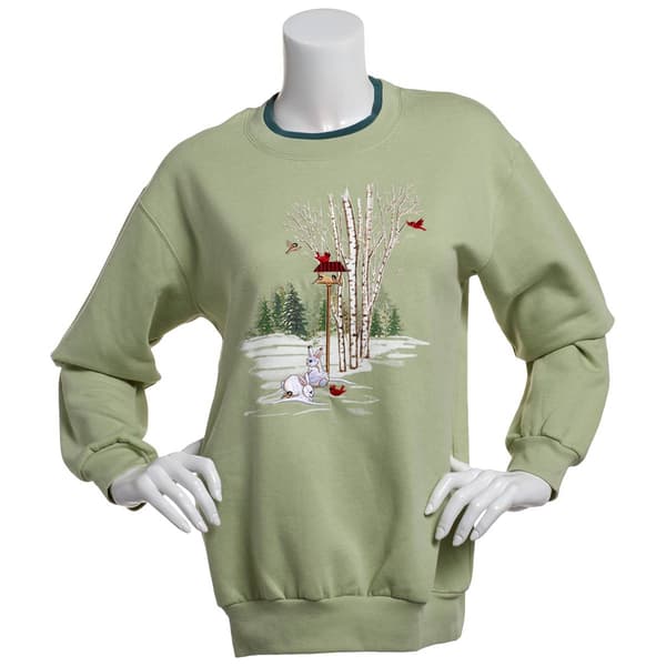 Womens Top Stitch By Morning Sun Birch Tree Fauna Sweatshirt - image 