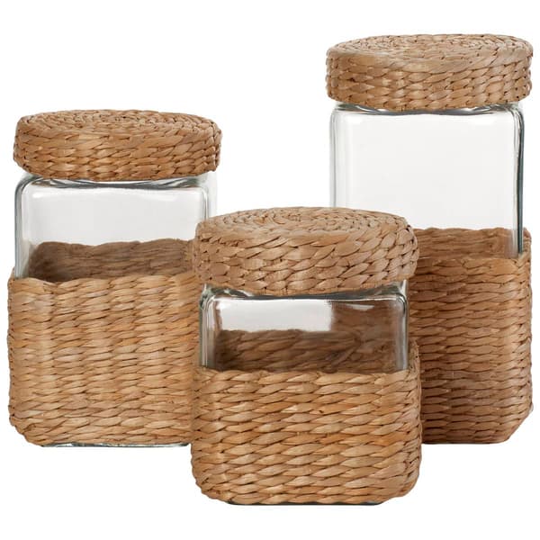 Gourmet Kitchen Natural Rush Square Glass Canister with Lid - image 
