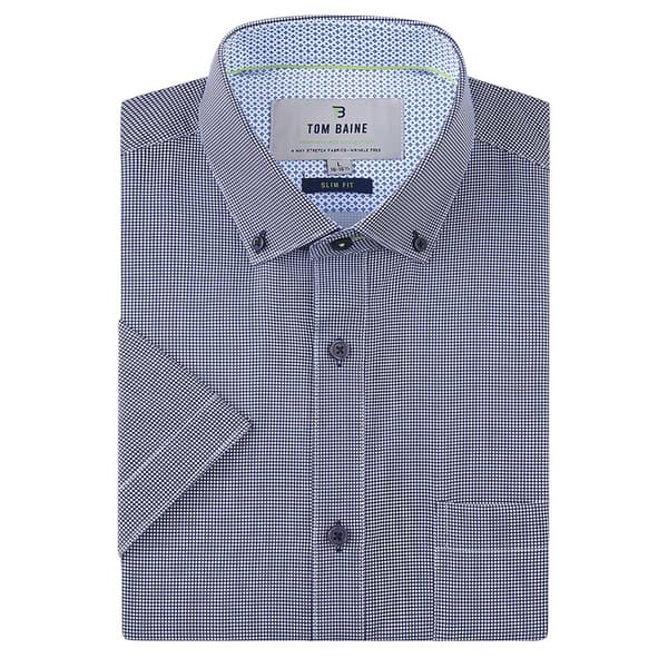 Mens Tom Baine Short Sleeve Check Dress Shirt - Navy/White Check