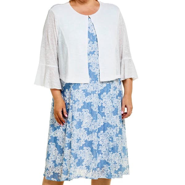 Plus Size Perceptions 2pc. Ruffle Sleeve Lace Jacket Dress