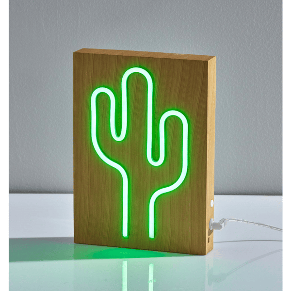 Simplee Adesso Wood Framed Neon Cactus Table/Wall Lamp
