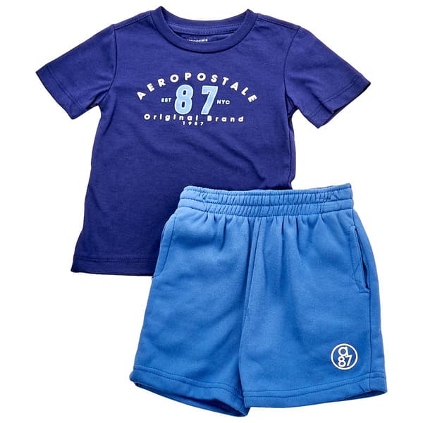 Toddler Boy Aeropostale Shirt And Shorts Set - Blue/Dutch Blue - image 
