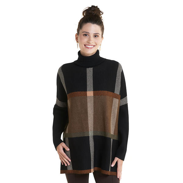 Womens Joseph A Long Sleeve Turtleneck Plaid Poncho - image 