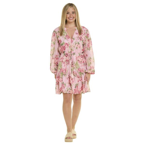 Womens Absolutely Famous Long Sleeve Print Notch Neck Tier Dress - image 