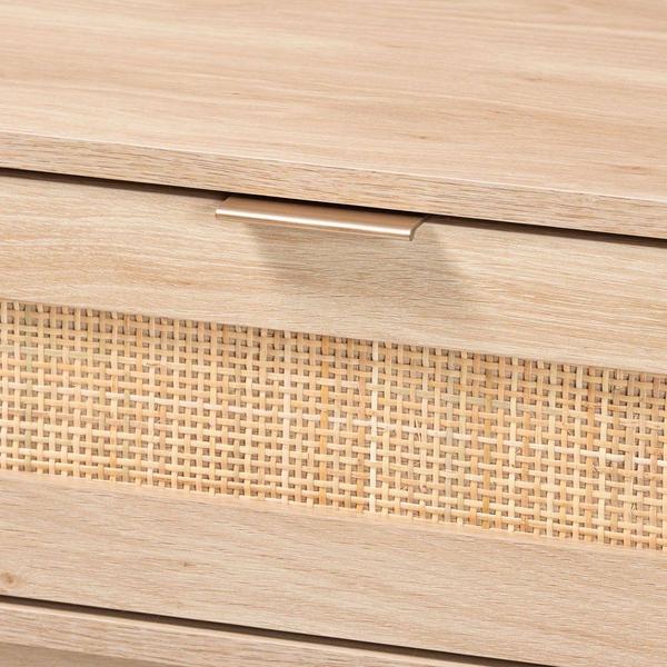 Baxton Studio Baird Oak Brown Wood/Rattan 2-Drawer Console Table