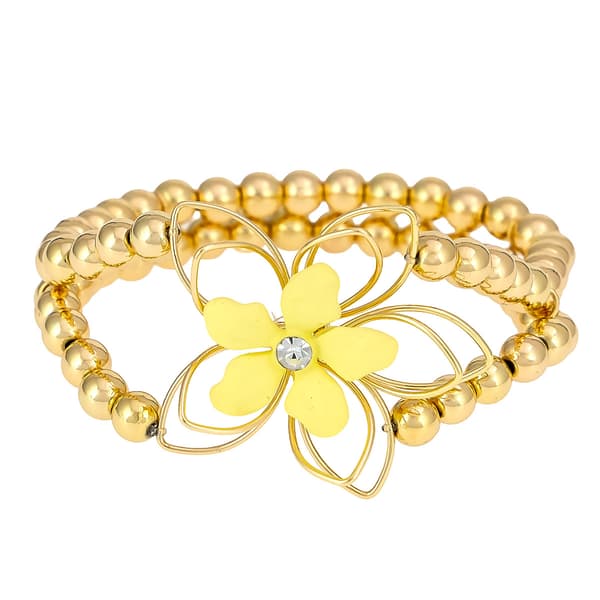 Ashley Cooper(tm) Open Wire Yellow Flower 2 Row Stretch Bracelet - image 