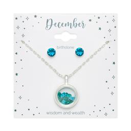 December Birthstone Shaker Necklace & Earrings Set