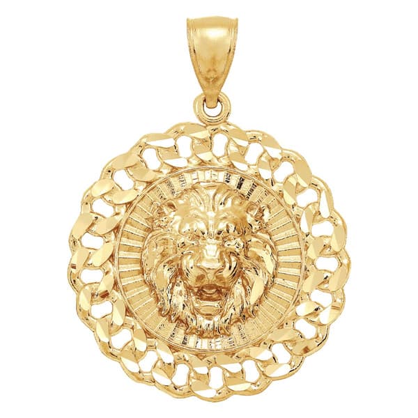 Gold Classics(tm) Diamond-Cut Lion Head With Curb Frame Pendant