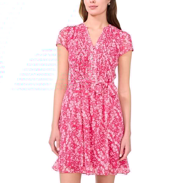 Petite MSK Short Sleeve Floral Chiffon Pintuck Dress