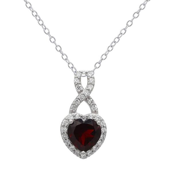 Sterling-Silver Heart Shape Garnet Pendant Necklace - image 