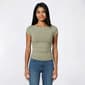 Juniors Pink Rose Boat Neck Side Ruched Double Layer Tee - image 4