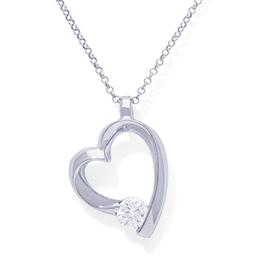Sterling Silver CZ Side Heart Pendant Necklace