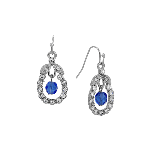 1928 Blue Bead Crystal Loop Drop Earring - image 