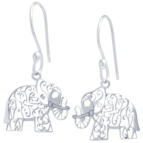 Sterling Silver Laser Cut Elephant Drop Earrings - image 