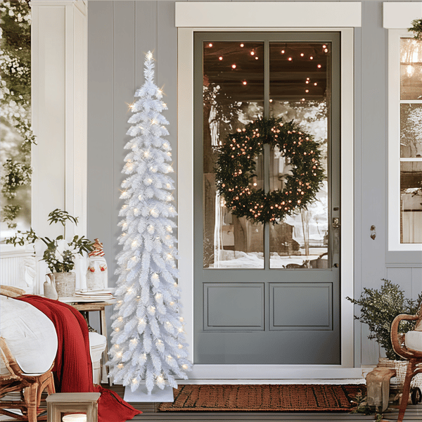 Puleo International 6ft. Pre-Lit White Alpine Pencil Tree