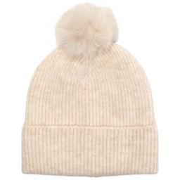 Womens Modena Rib Cuff w/Faux Fur Pom Hat