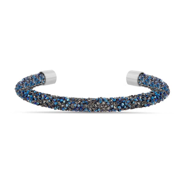 Crystal Kingdom Brass Rhodium Plated Navy Crystal Cuff Bracelet - image 