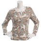 Juniors Pink Rose Long Sleeve Rib Lace Up Tie Top -Camo - image 2