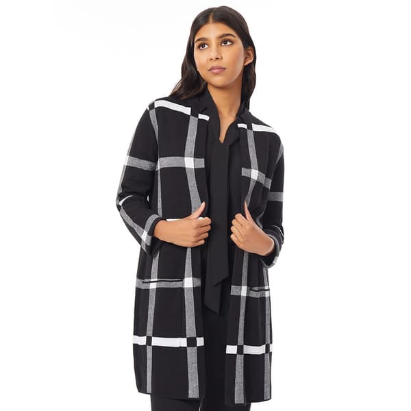 Womens Kasper Long Sleeve Notch Plaid Cardigan