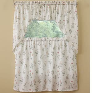 English Garden Print Damask Kitchen Curtains