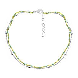 Barefootsies Gold & Silver Plated Aqua Bead Double Strand Anklet