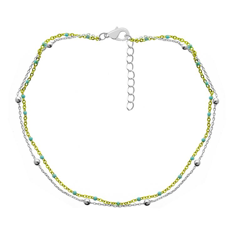 Barefootsies Gold & Silver Plated Aqua Bead Double Strand Anklet