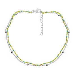Barefootsies Gold & Silver Plated Aqua Bead Double Strand Anklet