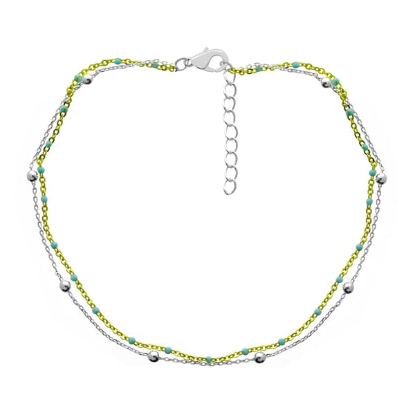 Barefootsies Gold & Silver Plated Aqua Bead Double Strand Anklet - image 