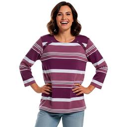 Petite Hasting & Smith 3/4 Sleeve Stripe Button Detail Tee