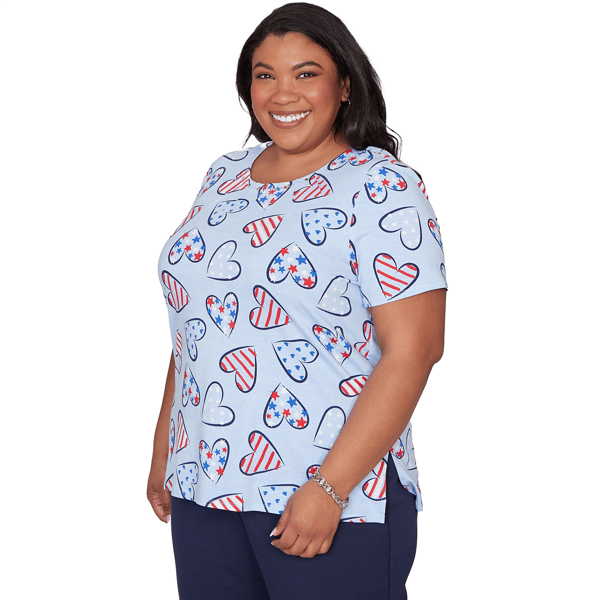 Plus Size Alfred Dunner Lady Liberty American Flag Hearts Blouse