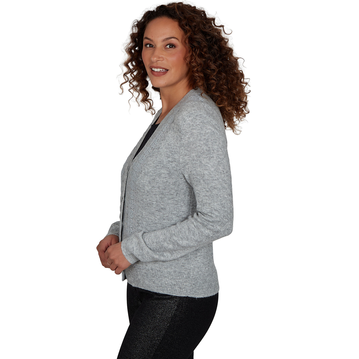 Womens Emaline Lavender Revelry V-Neck Lace Detail Cardigan