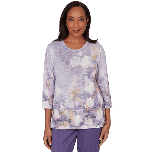 Womens Alfred Dunner Grand Bazaar Amethyst Floral Blouse - image 