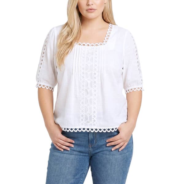 Plus Size NY Collection Short Sleeve Solid Tuwa Squareneck Top W - image 