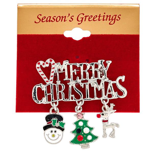 Silver Merry Christmas Pin with Charms - image 