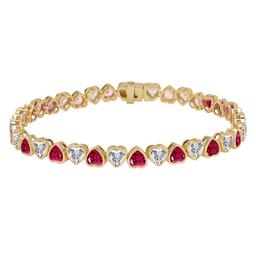 Gianni Argento Gold Plated Lab Ruby Heart Bezel Link Bracelet