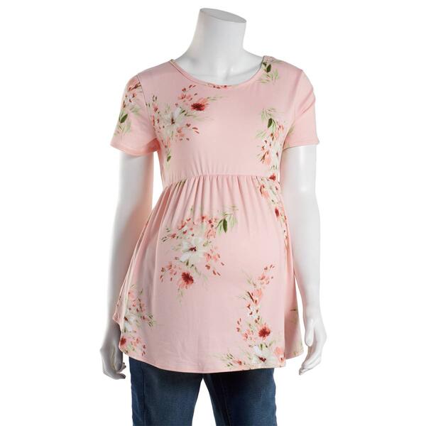 Womens Due Time Floral Criss Cross Maternity Babydoll Tee - Blush - image 