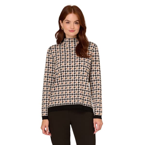 Womens Adrianna Papell Long Sleeve Houndstooth Mock Neck Sweater