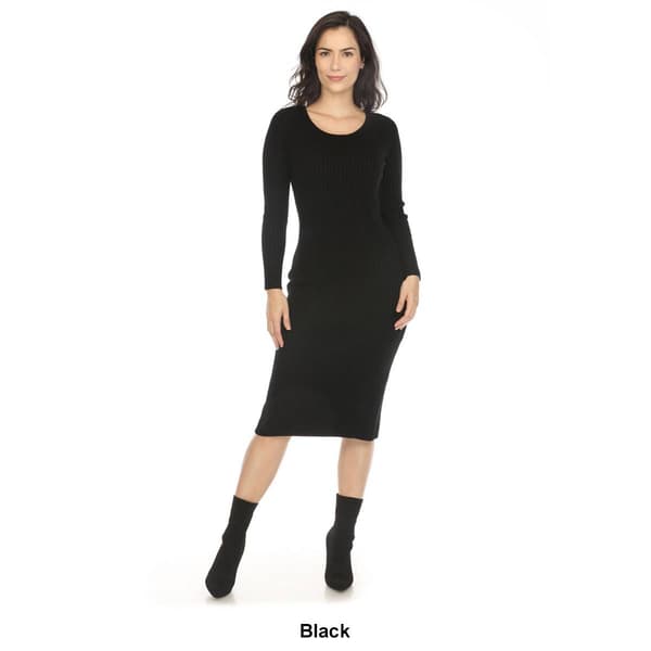 Womens White Mark Long Sleeve Rib Midi Sweater Dress