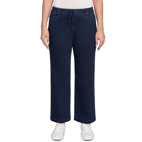 Plus Size Ruby Rd. Key Items Drawstring Terry Denim Wide Leg Jea - image 