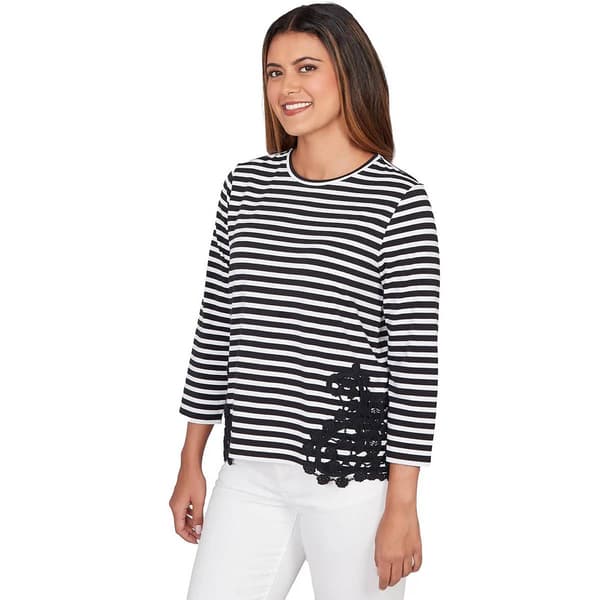 Womens Ruby Rd. Sunset Blvd 3/4 Sleeve Stripe Lace Blouse