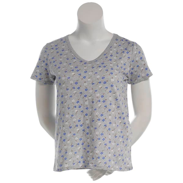 Petite Architect(R) Short Sleeve V Neck Ditsy Floral Tee - image 