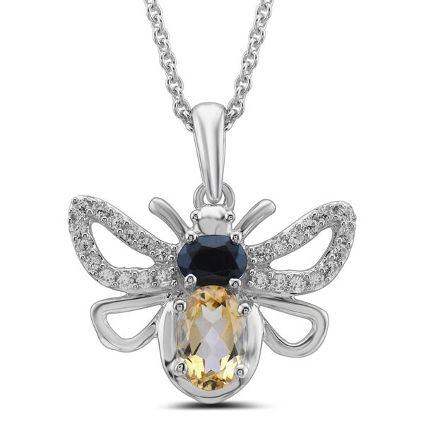 Sterling Silver Citrine & Black Bee Pendant Necklace - image 