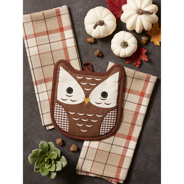DII® Autumn Owl Potholder and Kitchen Towel Set Of 3
