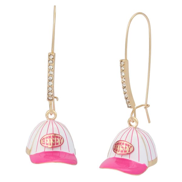 Betsey Johnson Baseball Cap Dangle Earrings - image 