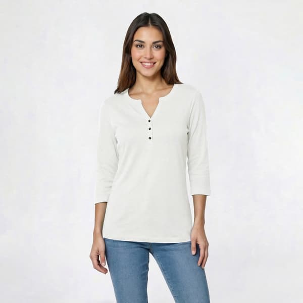 Womens Hasting & Smith 3/4 Sleeve Solid Henley Tee