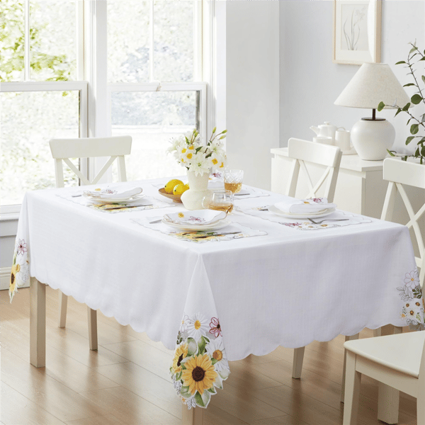 Threadmade Sunflower and Daisies Cutwork Tablecloth