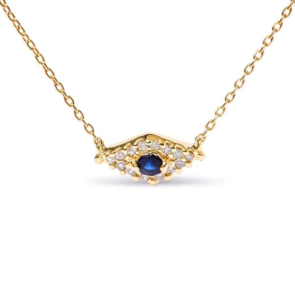 Haus of Brilliance 10kt. Gold Blue Sapphire & Diamond Pendant - image 