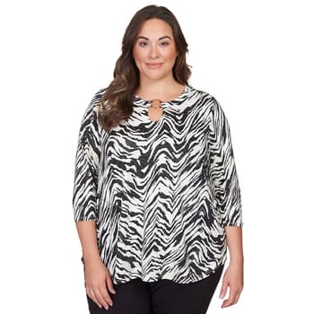 Plus Size Ruby Rd.Ready for Red Chevron O-Ring Blouse - Boscov's