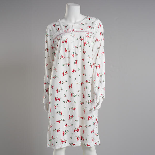 Womens Laura Ashley&#40;R&#41; Long Sleeve Winter Cardinal Henley Nightgown - image 
