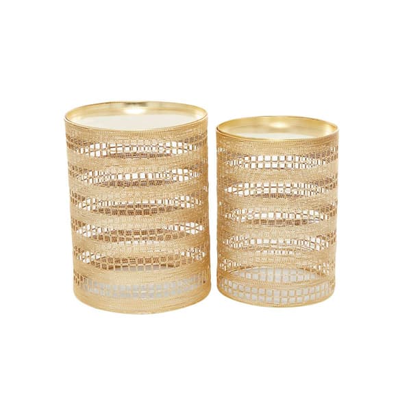 9th & Pike(R) Gold Metal Transitional Cylinder Drum Table-Set of 2